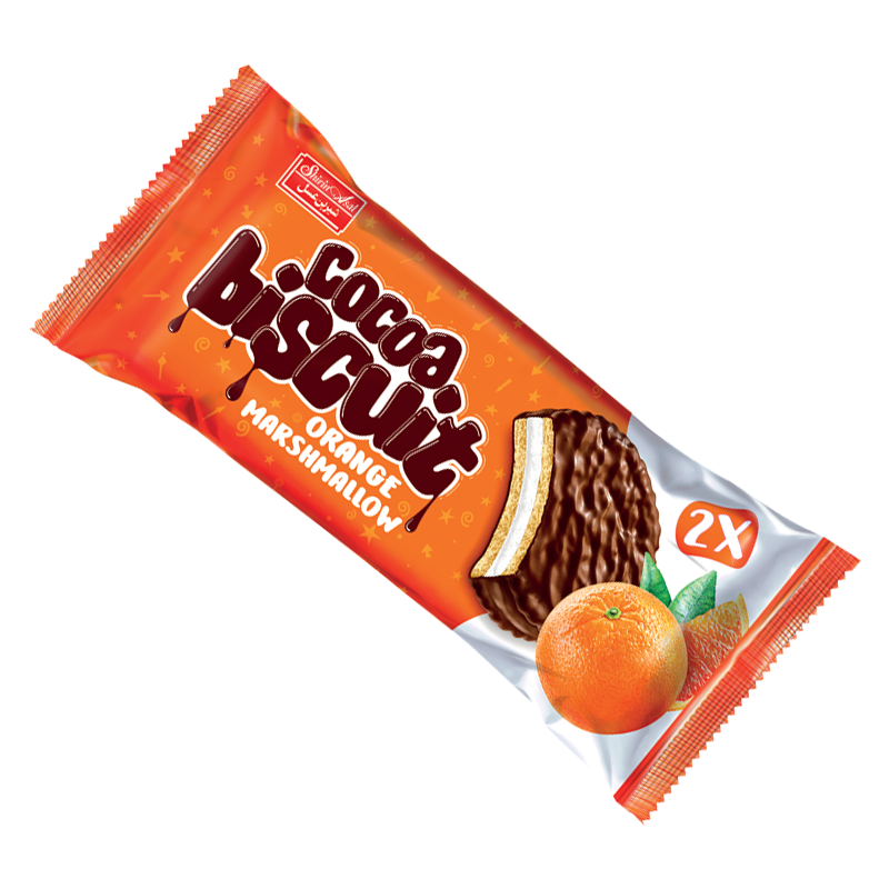 Compound Coated Biscuit with Orange Marshmallow
