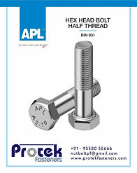 PROTEK FASTENERS STAINLESS STEEL HEX BOLTS HALF THREADED