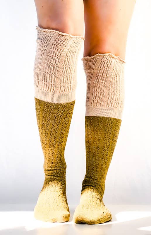 Mark Ashton Wholesale Colorblock Crochet Knee High Slouch Socks