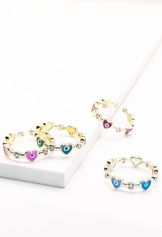 14k Gold Eye Heart You Enamel Rings