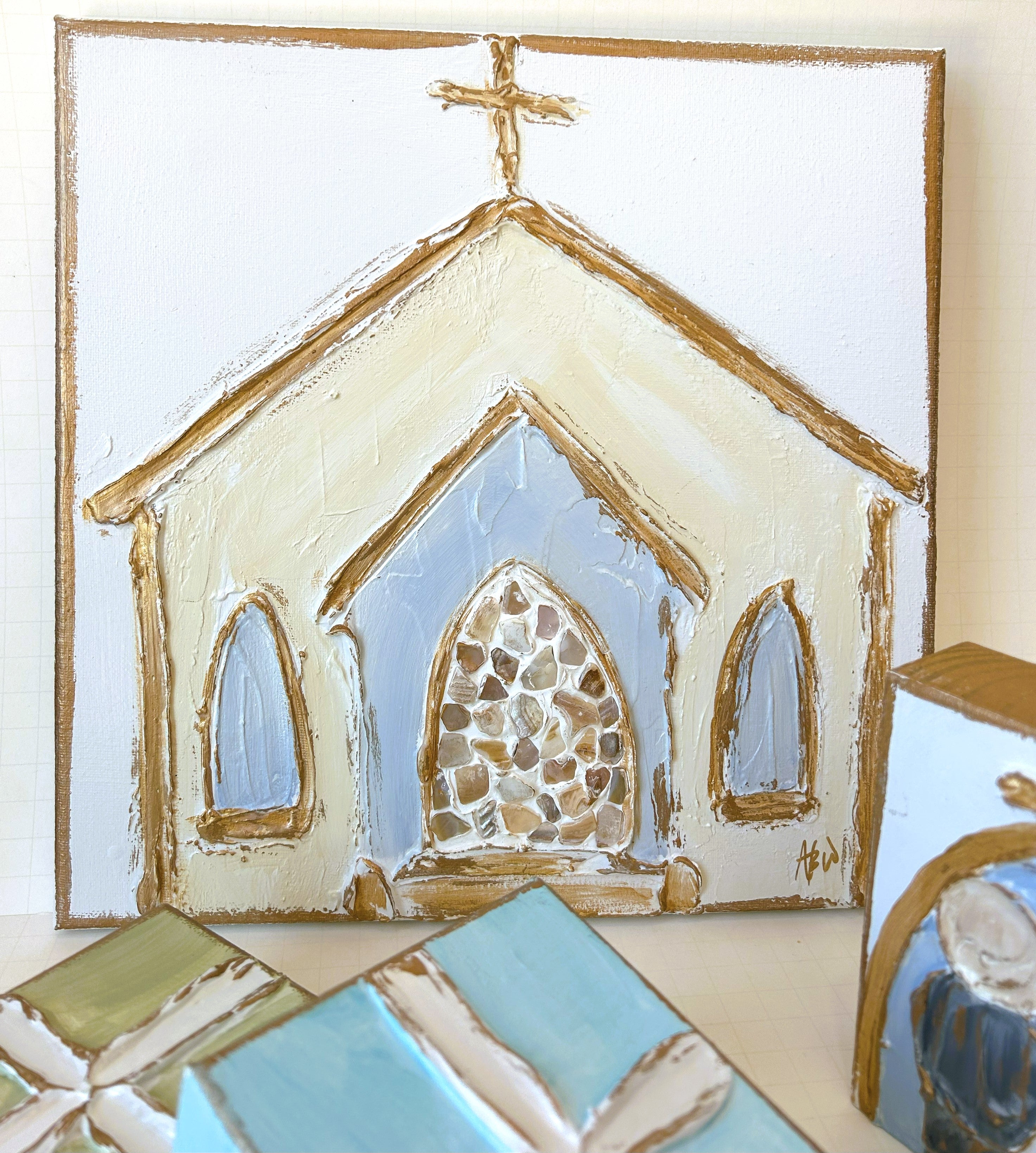 Coddiwomple Designs Church with Oyster Shell door - canvas art