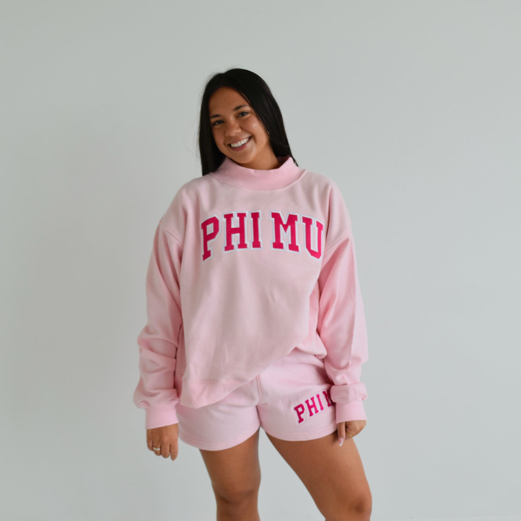 The Letter Market PINK + HOT PINK EMBROIDERED SORORITY MOCKNECK