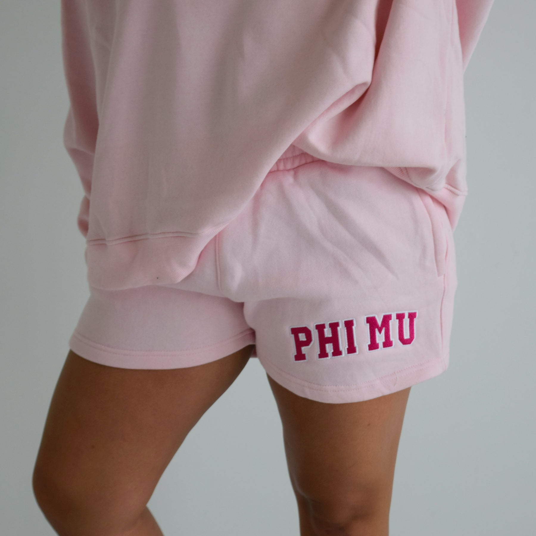 The Letter Market PINK + HOT PINK EMBROIDERED SORORITY SHORTS