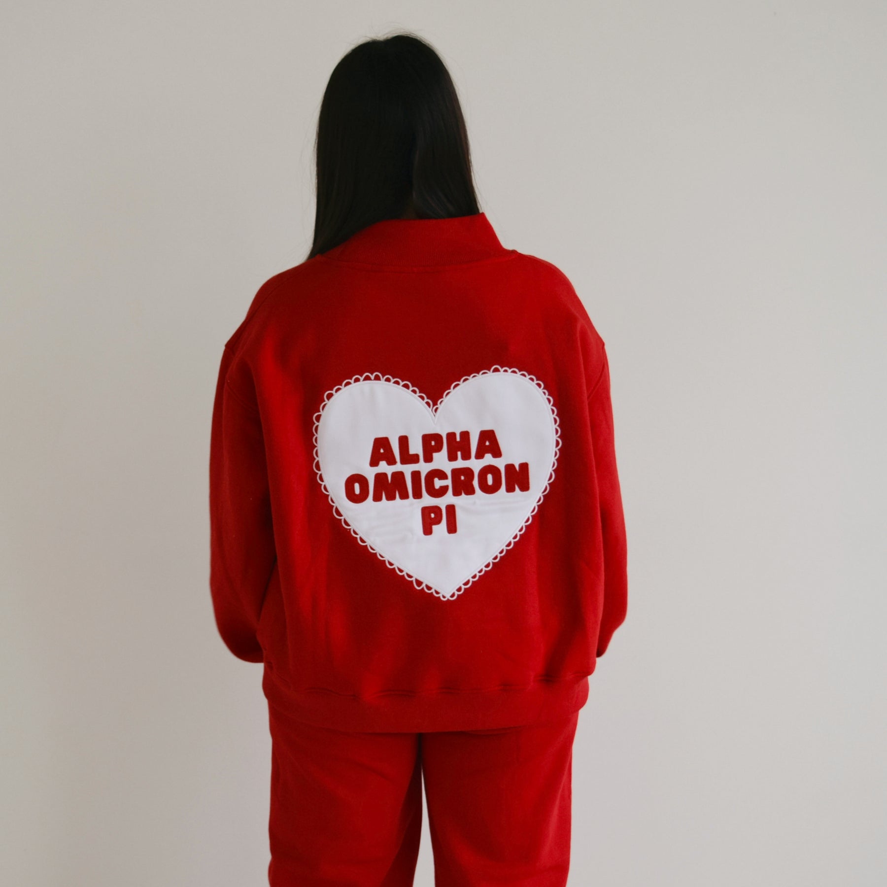 RED BOLD & BRIGHT EMBROIDERED SORORITY MOCKNECK