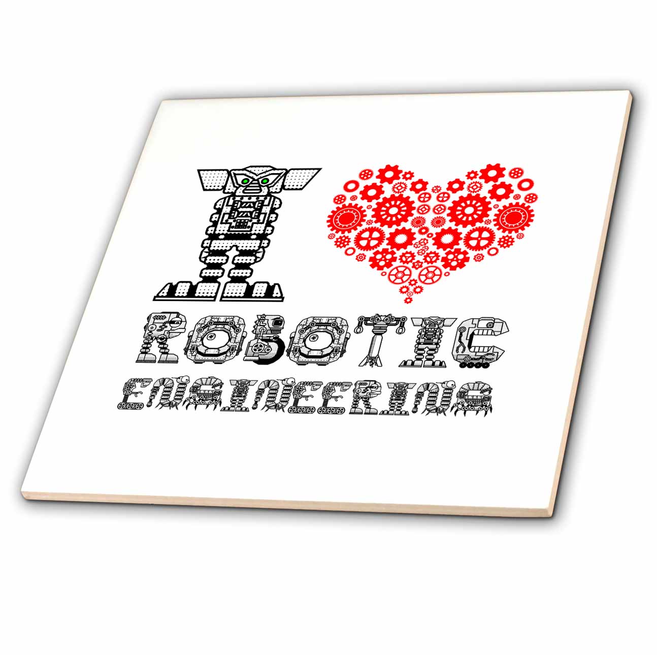 I Love Robotic Engineering Funny Decorative Text on White Tile