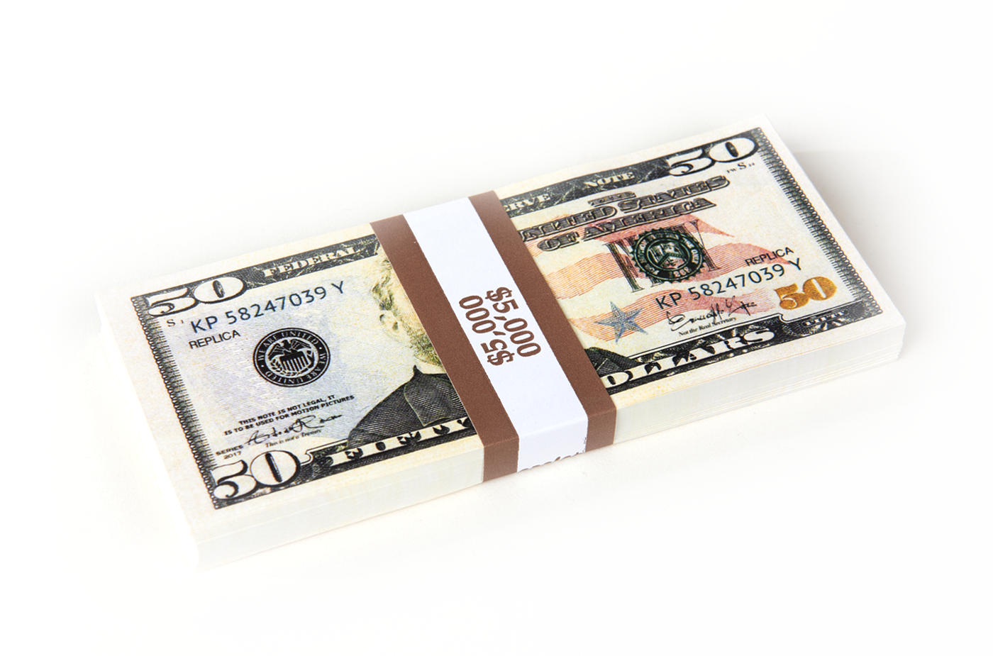 Strobe Props $5,000 - 1 Stack of 50s Prop Money