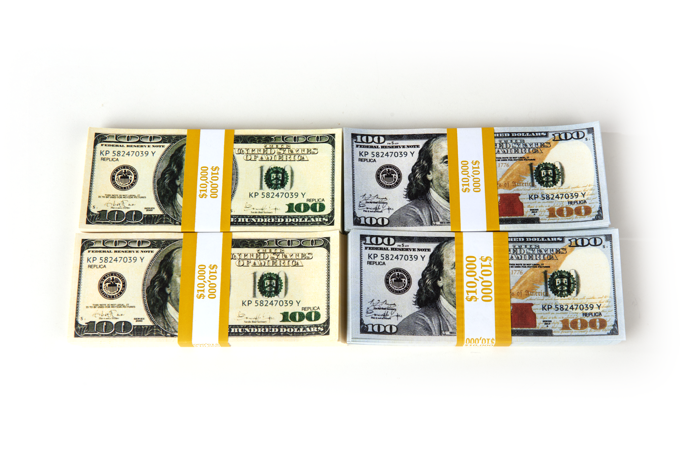 $40,000 - 2 Stacks of 2013 Series 100s, 2 Stacks of 1980s Series 100s Prop Money