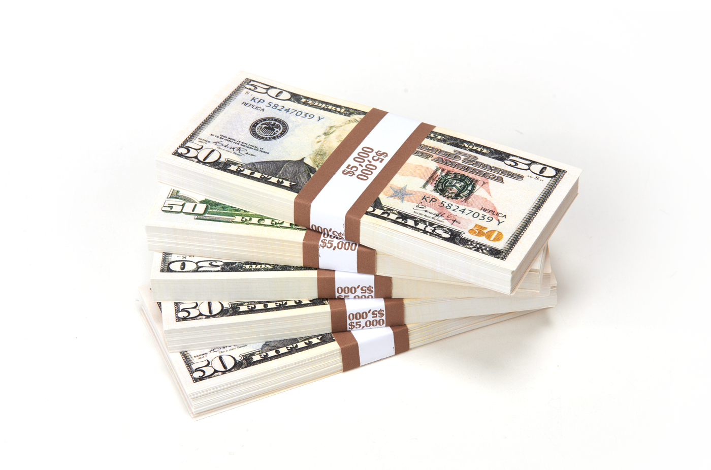 $25,000 - 5 Stacks of 50s Prop Money