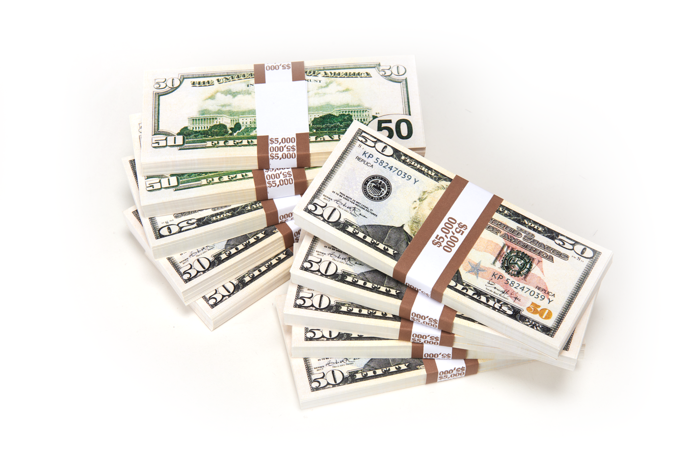 $50,000 - 10 Stacks of 50s Prop Money