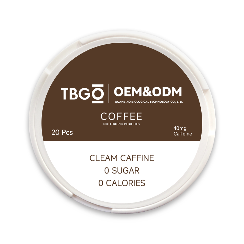 Ganzhou Quanbiao Biological Technology Co., Ltd. TBG OEM OEM Custom Flavor Natural Caffeine Nootropic Pouches Bags 100mg Promotes Gum...