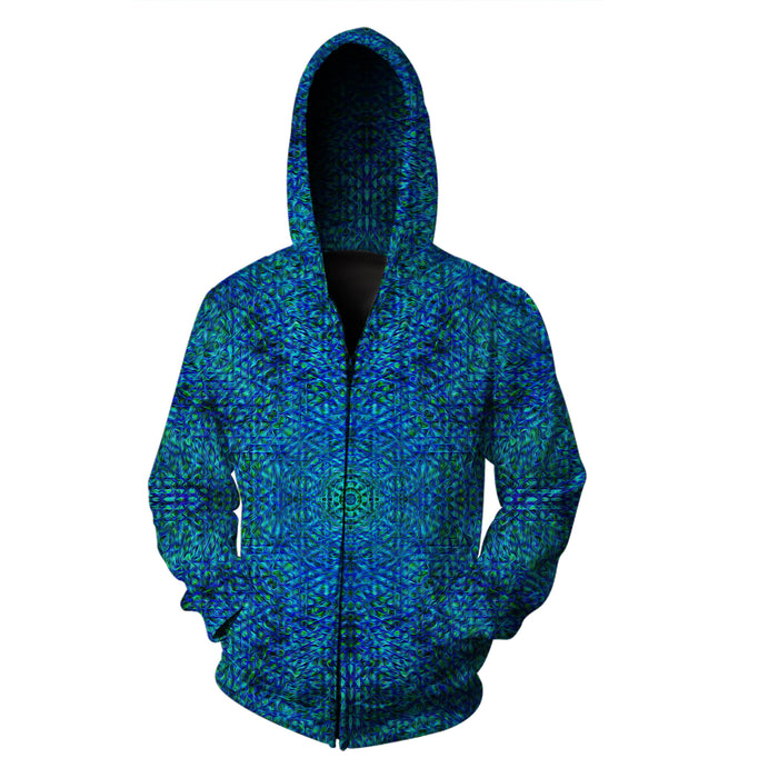 The Headspace PatternNerd - Blue and Green Fractal Tie Dye Zip Up Hoodie