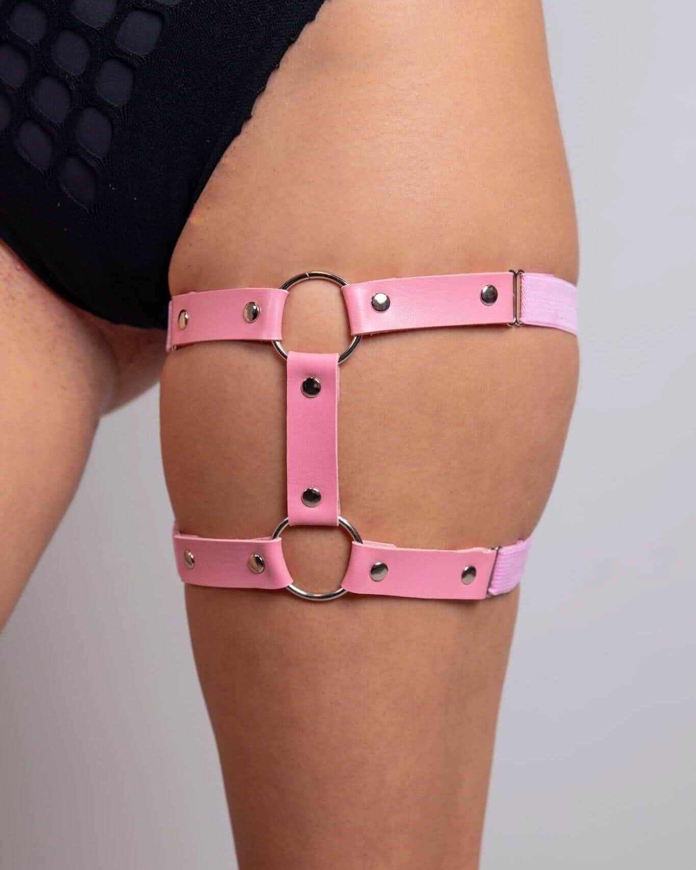 Freedom Rave Wear Leather Adjustable Leg Garter - Light Pink