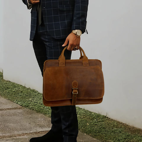 Guangzhou Yuanfuyuan Leather Co., Ltd. Retro Vintage Lawyer Business 15 Inches Laptop Bags & Covers for Men Briefcase Shoulder...