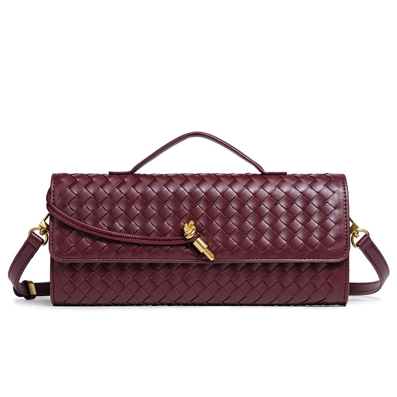 Luxury Women Woven Long Clutch Shoulder Strap Bag Fashion and Vintage Style with Zipper Closure Portable for Wedding Parties