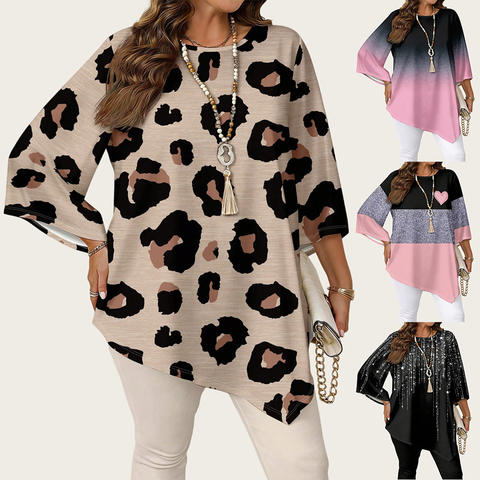 Dongguan Yumulin Clothing Co., Ltd. Cross-border European American Plus-size Women's Cute Polyester Leopard Print Gradient...