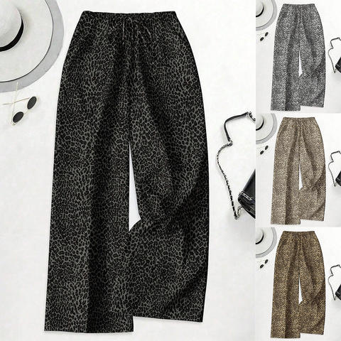 Dongguan Yumulin Clothing Co., Ltd. Plus Size Leopard Print Wide-Leg High Waist Loose Draped Slimming Polyester Fiber Summer...