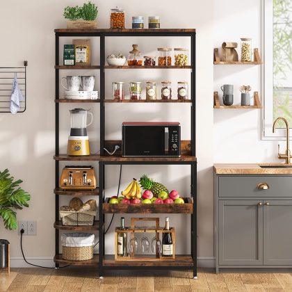 MecaWorks – EGYPT 10-Tier Kitchen Bakers Rack with Power Outlets & Pull-Out Drawer