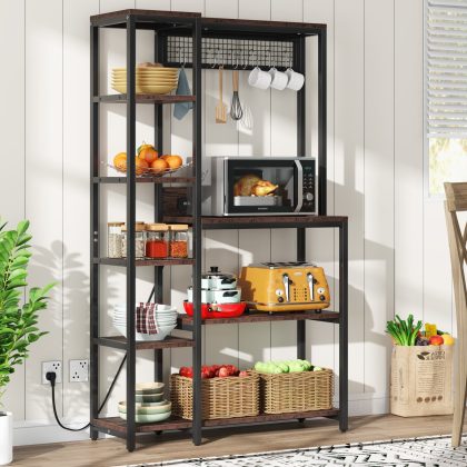 MecaWorks – EGYPT 8-Tier Kitchen Baker’s Rack with Power Outlets, Microwave Oven Stand