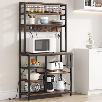 MecaWorks – EGYPT 8-Tier Kitchen Baker’s Rack with Power Outlet & Hooks