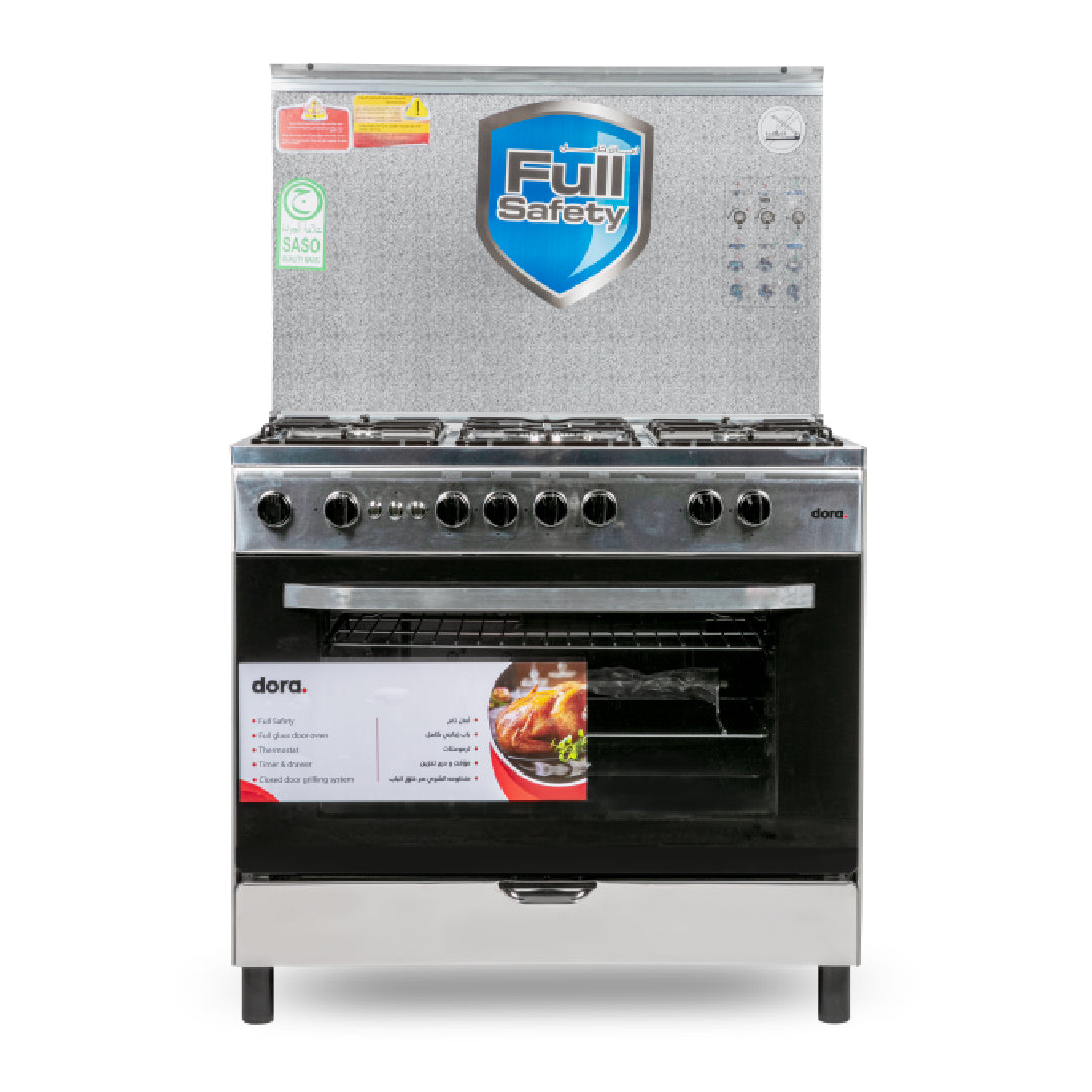Dora Free Standing Gas Cooker 5 Burner with Grill 90x60 Stainless Steel