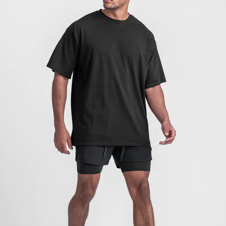 Nanchang Glow Garment Co., Ltd. Black Oversized Blank T-Shirts High Quality Drop Shoulder Custom Design Cotton 5% Spandex...