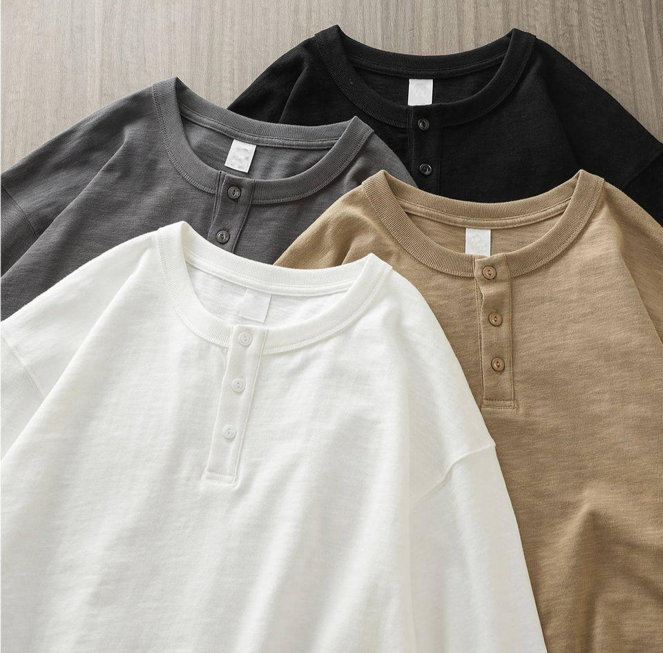 Custom Long Sleeve Men's Cotton T-shirt Plain t Shirt for Men Blank t Shirts MEN'S Henley t Shirt