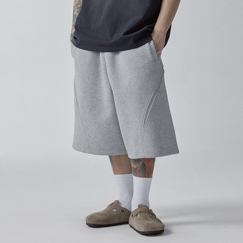 Custom Heavyweight Men French Terry 400 Gsm Pre-Shrunk 100% Cotton Gray Blank Drawstring Shorts