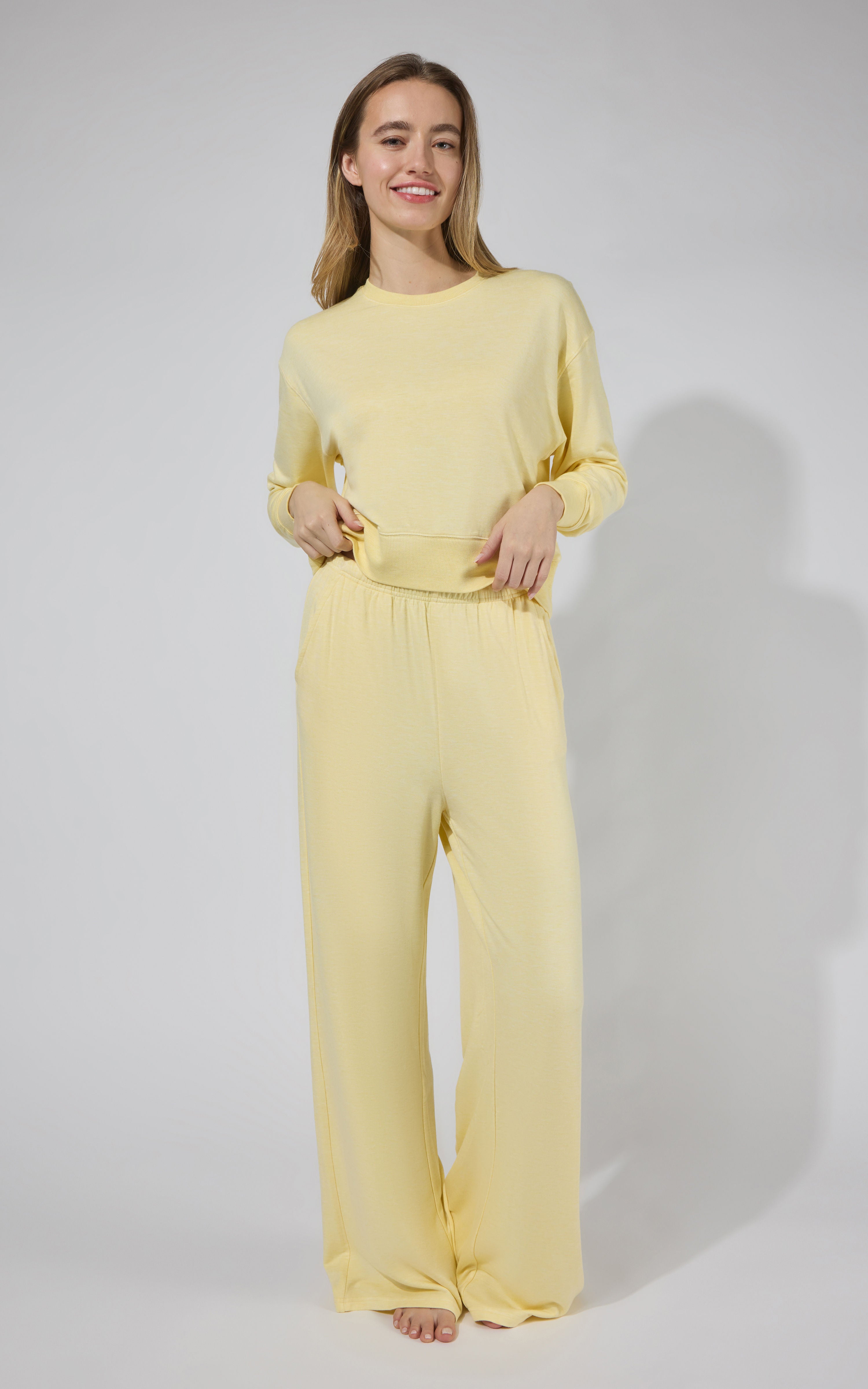 90 Degree by Reflex & Yogalicious Modal Terry Solene Crew M&G Long Sleeve w/ Rib Cuffs & Band