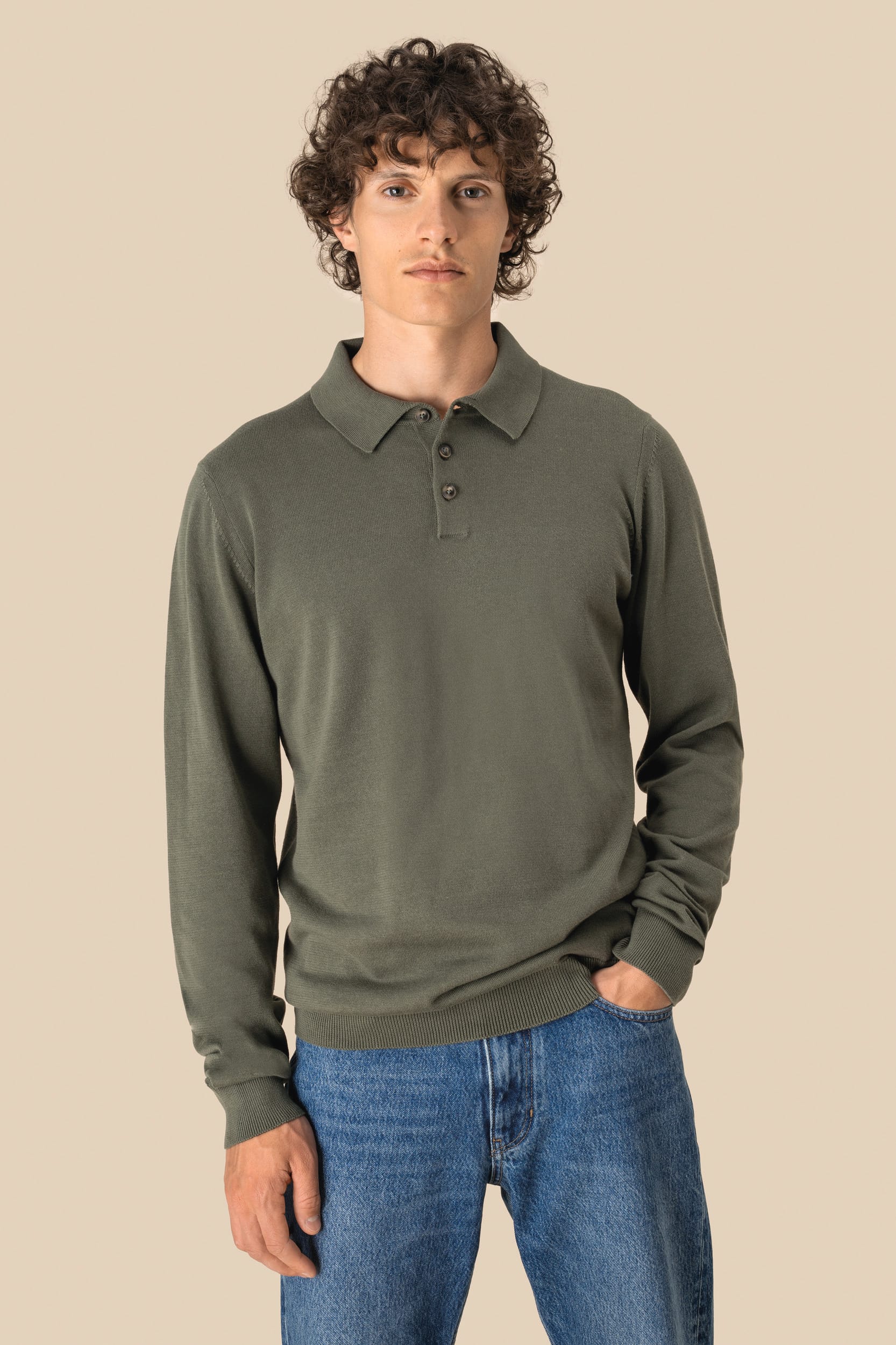 Men's Organic Cotton Knit Long Sleeve Polo | SP204