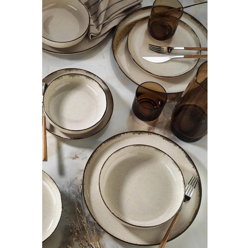 Sheffield Egypt Kutahya - Daily-use Dinner Set 24 Pieces - Porcelain - Beige with Brown Rim