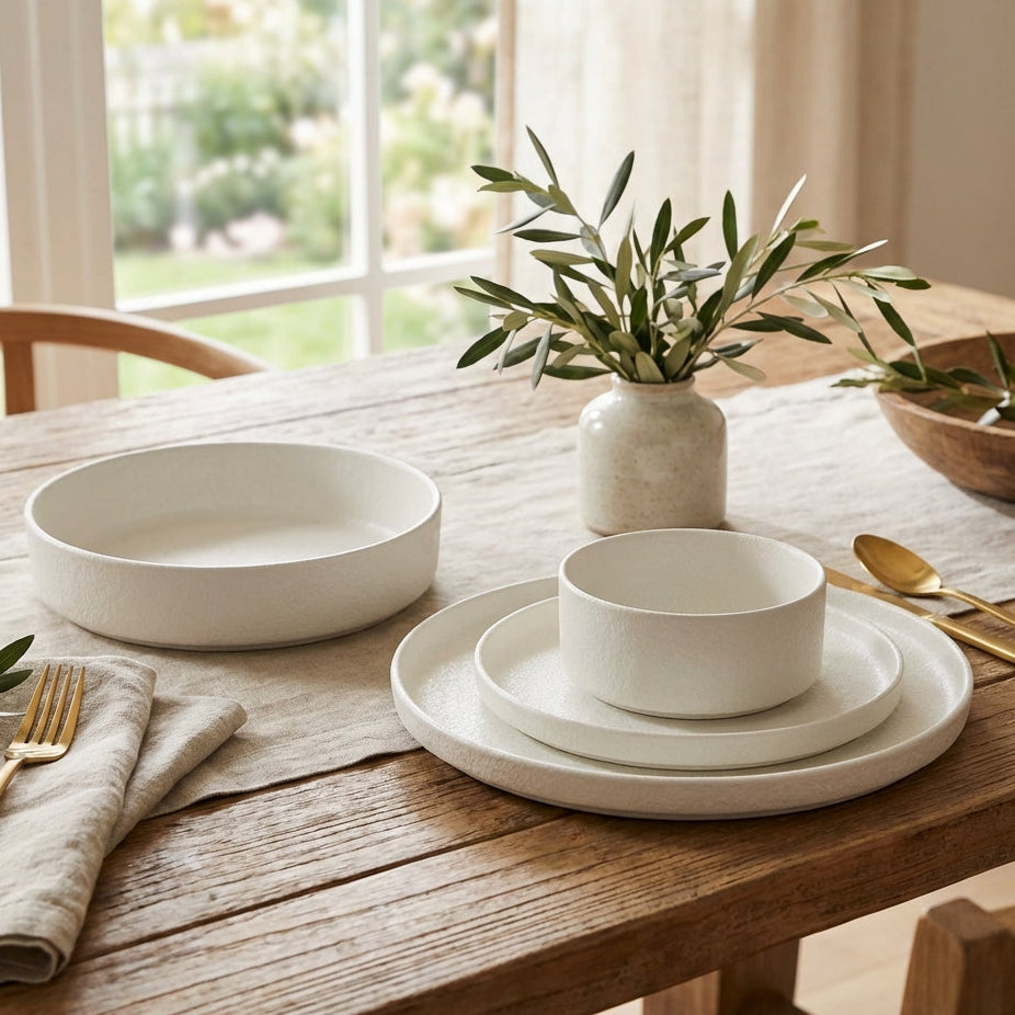 KitchenKey Nortic Modern Porcelain Dinner Set of 16 or 32 Plates | Serving 4 or 8 people