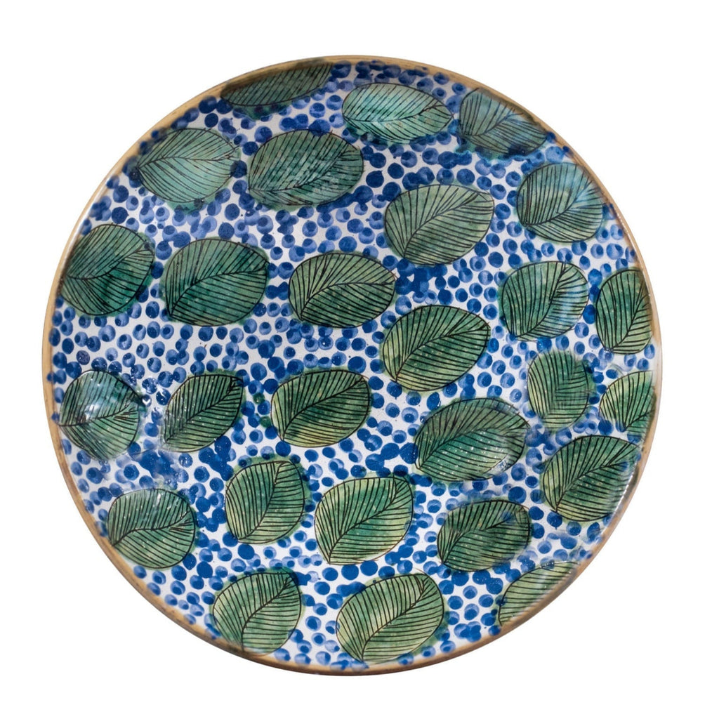 GREEN LEAVES BLUE SERVING BOWL