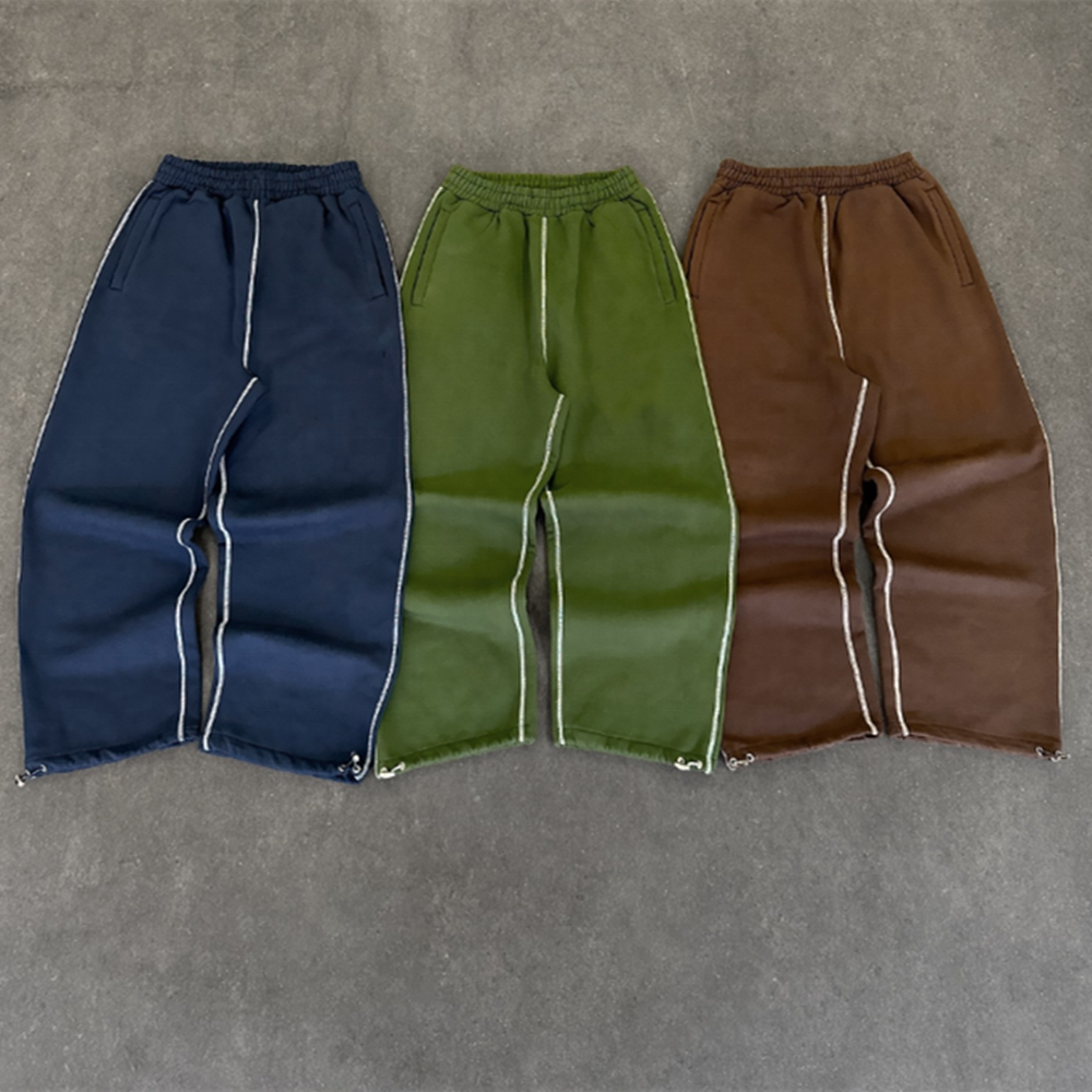 Gaomi Sailtek International Co., Ltd. Custom Baggy Wide Leg Sweatpants Men Matching Sewing Stripes Adjust Leg Opening High...