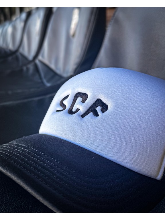 Sporting Clube Farense White and Black "SCF" Curved Bill Trucker Hat