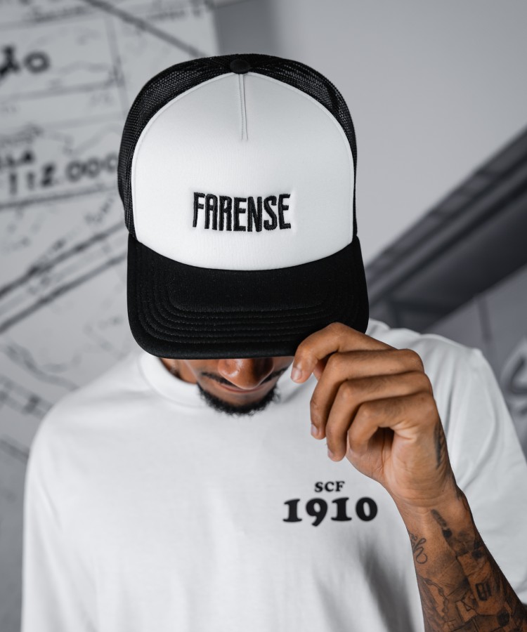 Sporting Clube Farense White and Black "FARENSE" Curved Bill Trucker Hat