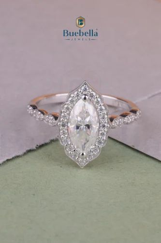 BUEBELLA JEWELS LLP Marquise Cut Diamond 925 Sterling Silver Halo Engagement Ring