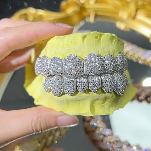 BUEBELLA JEWELS LLP Custom Diamond Hip Hop 925 Sterling Silver Iced Out Moissanite Diamond Grillz for Teeth