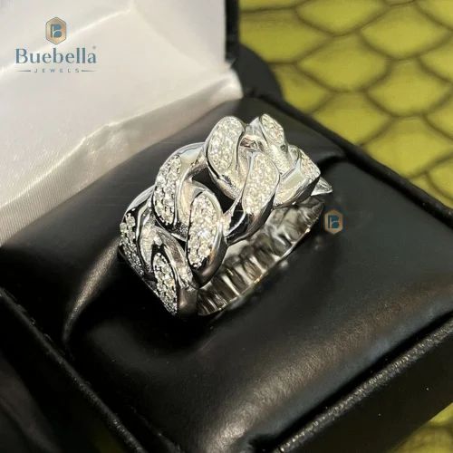 BUEBELLA JEWELS LLP Hip Hop Jewelry 925 Sterling Silver VVS Moissanite Ring
