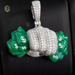 VVs Moissanite & 925 Silver Money Grab Pendant Iced Out Hip Hop Pendant