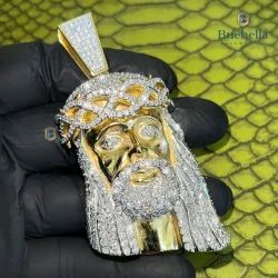 14.25 Carat 925 Sterling Silver Moissanite 3D Large Jesus Pendant