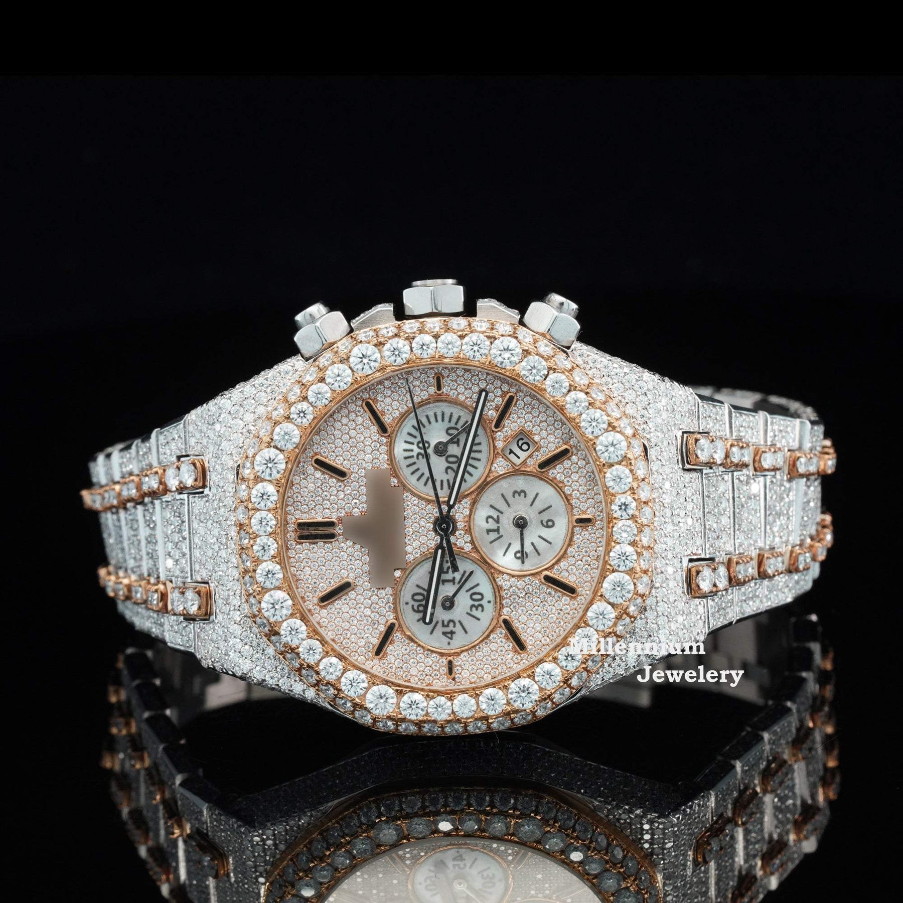Millennium Jewelery Fabulous Iced Out Bust Down Moissanite Diamond Automatic Watch With Diamond Daila