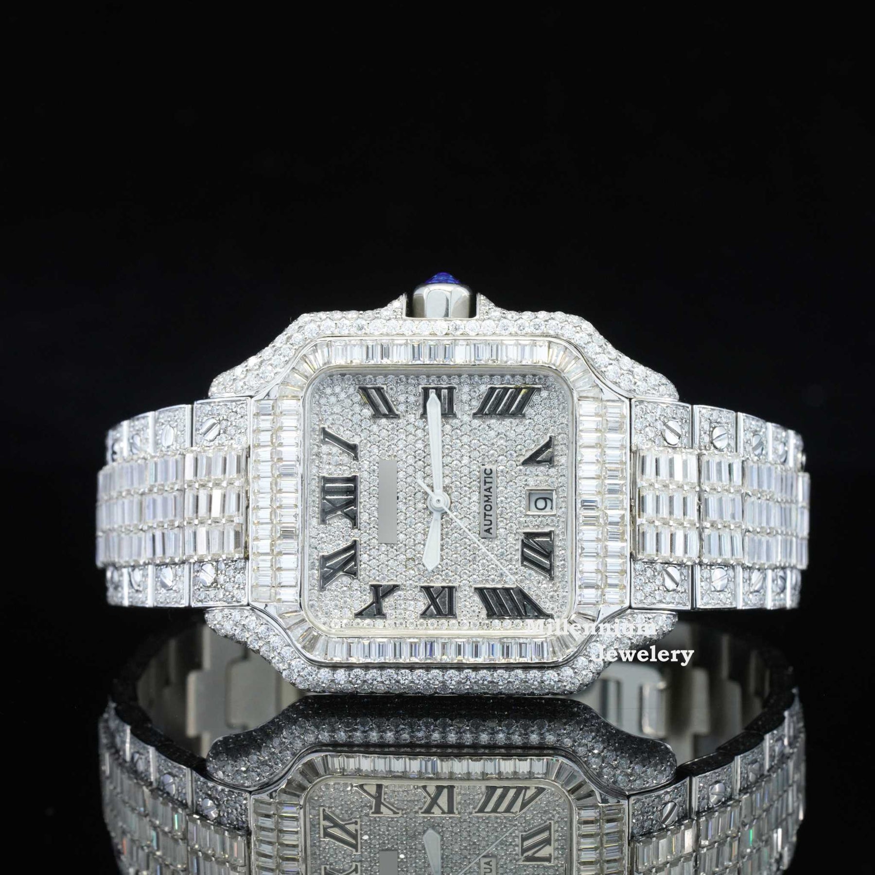 Millennium Jewelery Iconic Roman Number Hip Hop Iced Out Moissanite Watch