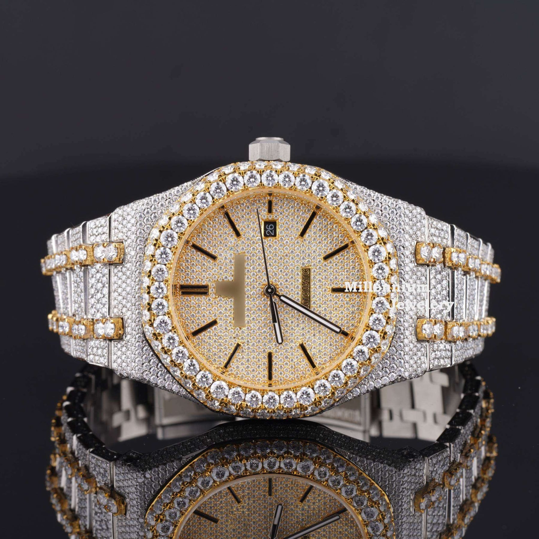 Millennium Jewelery Japan Automatic Fabulous Iced Out Analog Moissanite Watch