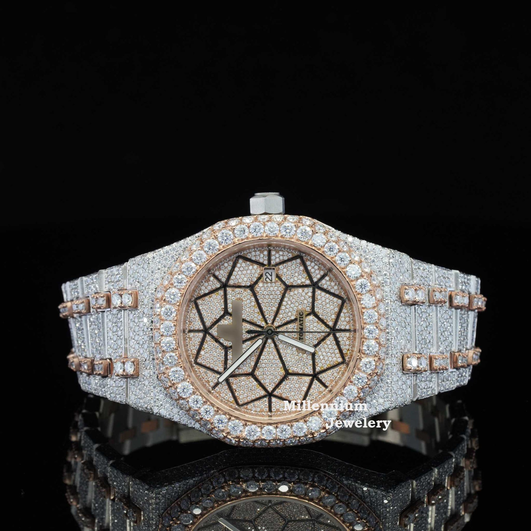 Millennium Jewelery Limited Edition Automatic Self Winding Iced Out Moissanite Watch