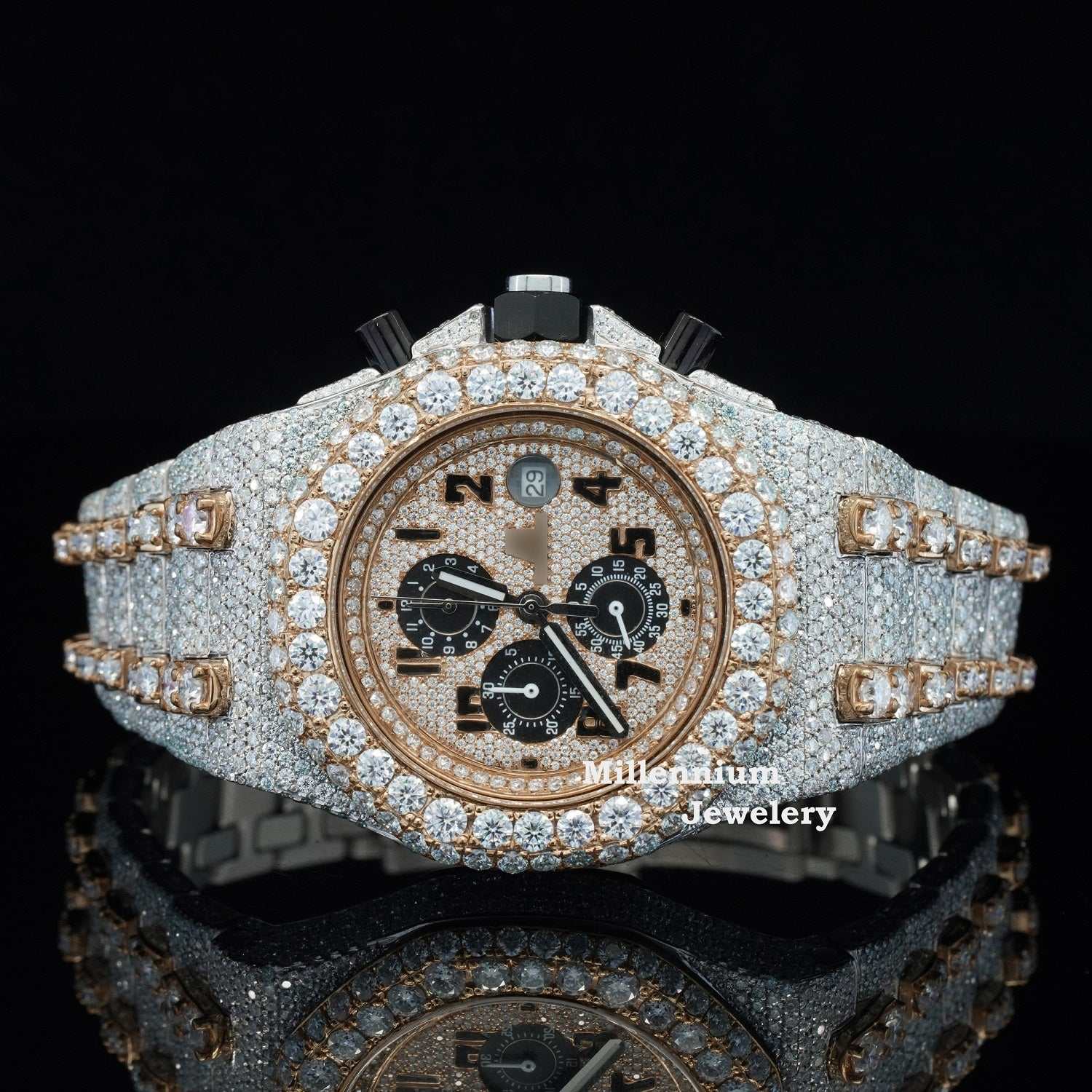 Uniquely Crafted Two Tone Fully Iced Out Automatic Moissanite Watch For Men