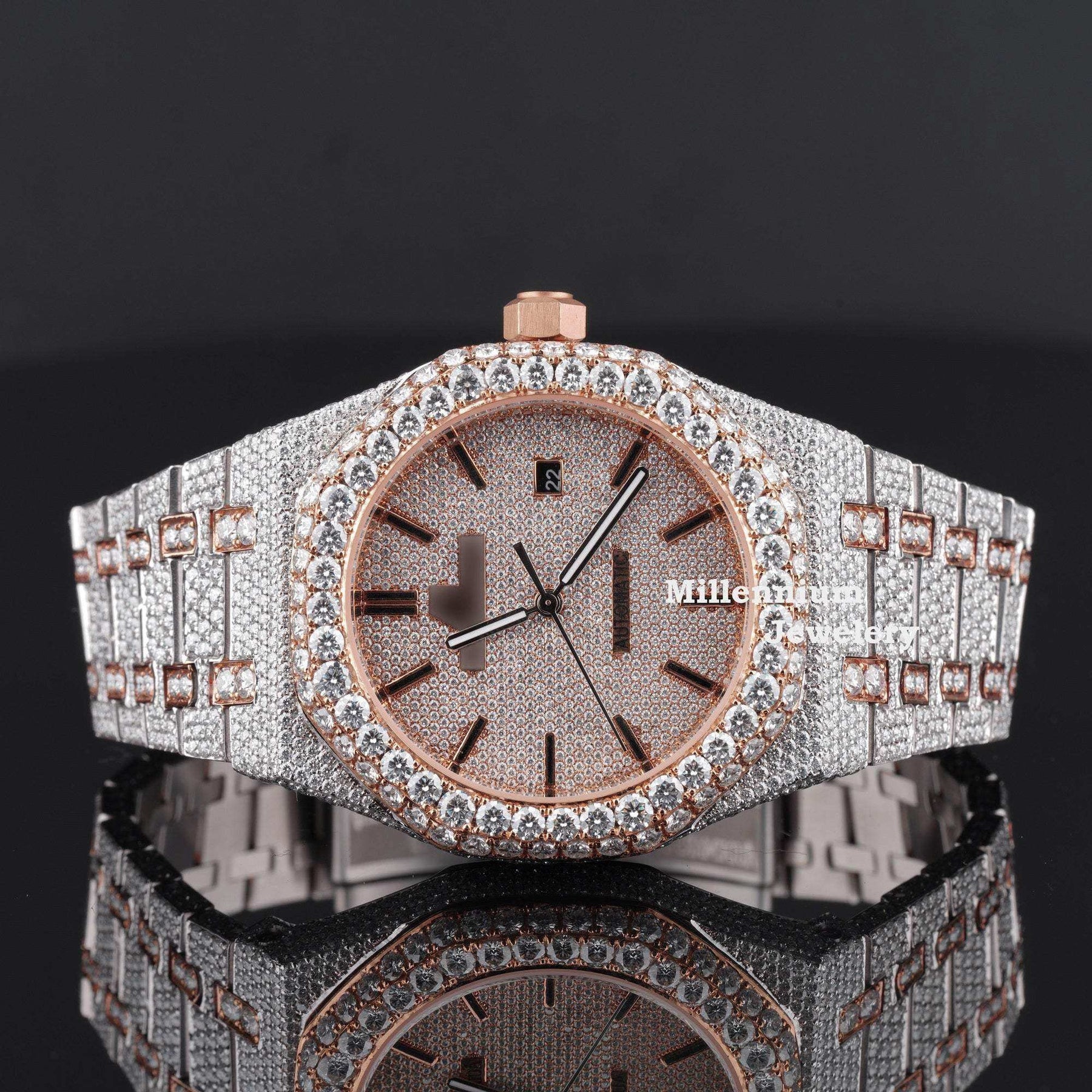 Classic Moissanite Diamond Iced Out Bust Down Automatic Watch