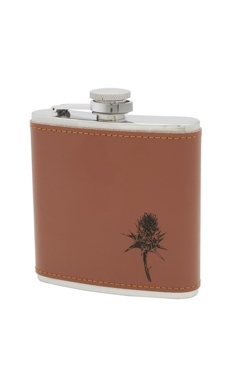 The Sgian Dubh Company 6oz Thistle Tan Leather Stainless Steel Flask