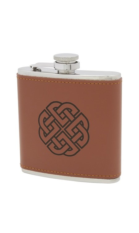 The Sgian Dubh Company 6oz Celtic Tan Leather Stainless Steel Flask
