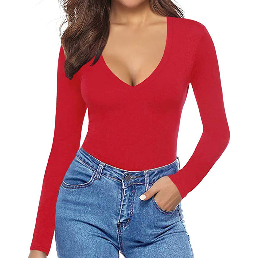 DOZTEX Wholesale Women's V Neck Long Sleeve Slim Fit T Shirt Tunic Tops Tee