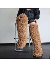 Wholesale7 Fluffy Plain Color Fur Over-the-Knee Boots